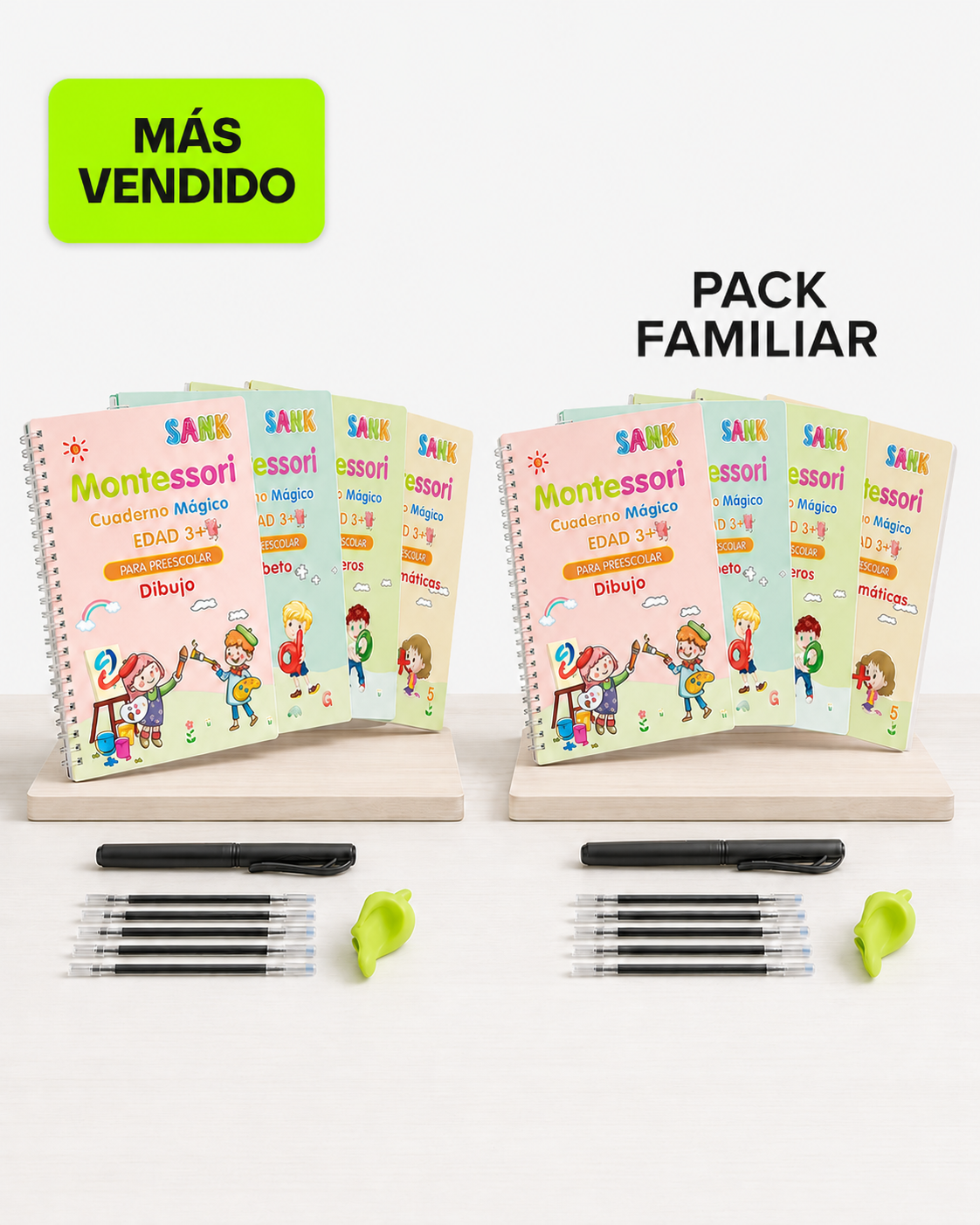 Cuaderno Mágico Reutilizable para Niños (Set de 4 Libros + Lápiz Mágico)